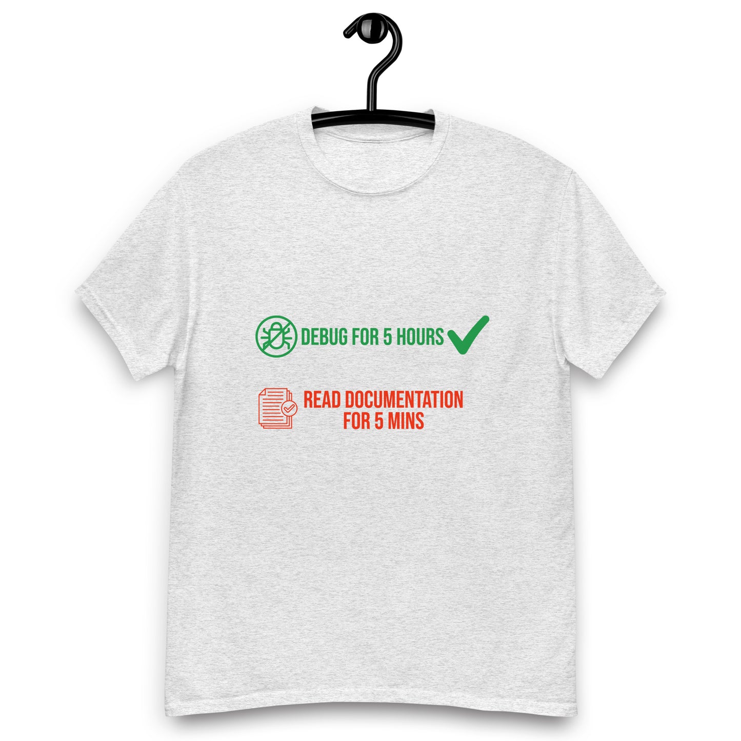 5 hours of debugging save you 5 mins of reading documentation. Men's classic tee