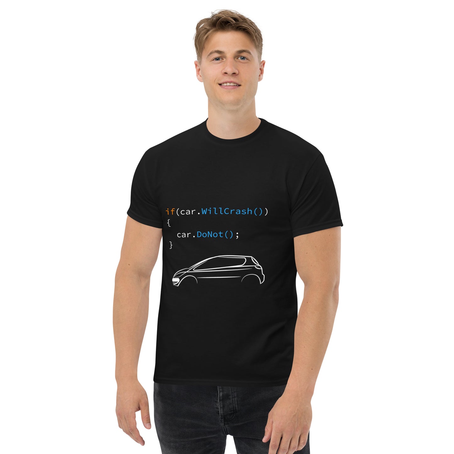 How to code self-driving. Programmer t-shirt.