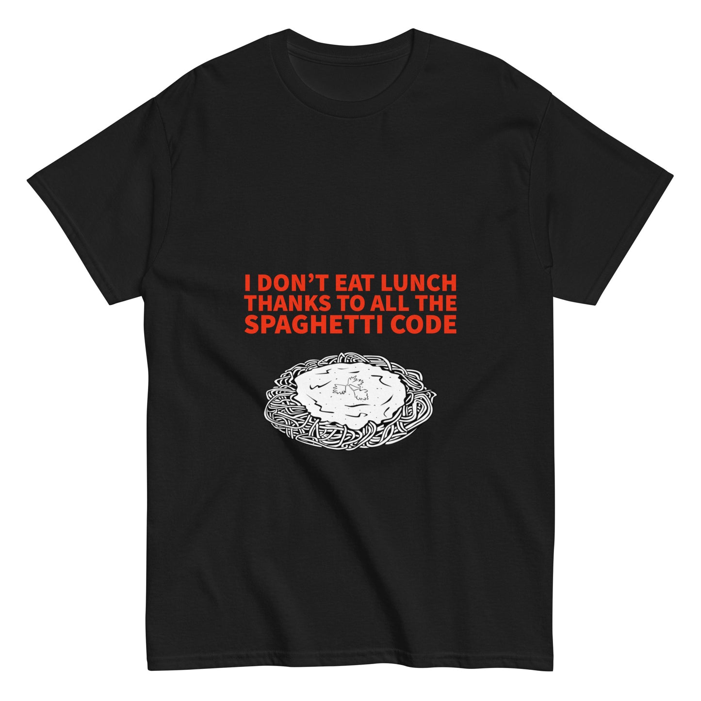 I eat spaghetti code for lunch. Programmer T-shirt