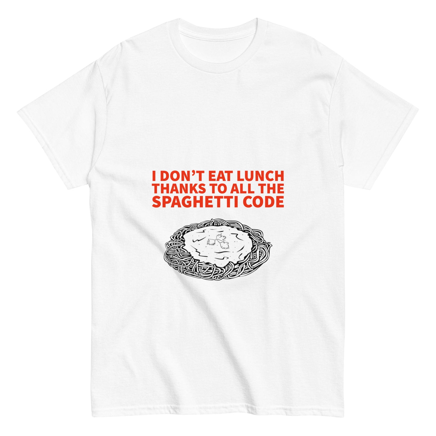 I eat spaghetti code for lunch. Programmer T-shirt