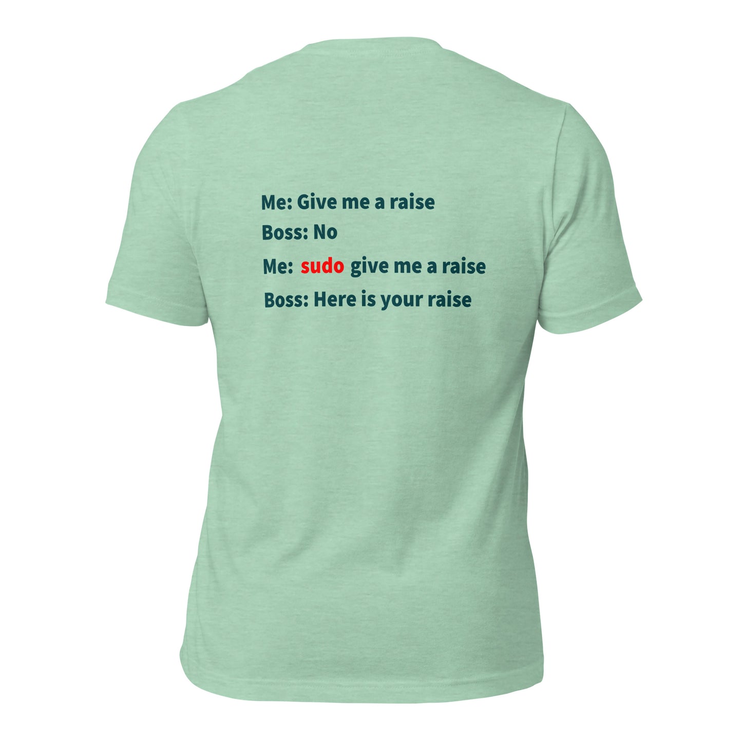 Give me a raise. Print on back. Unisex t-shirt