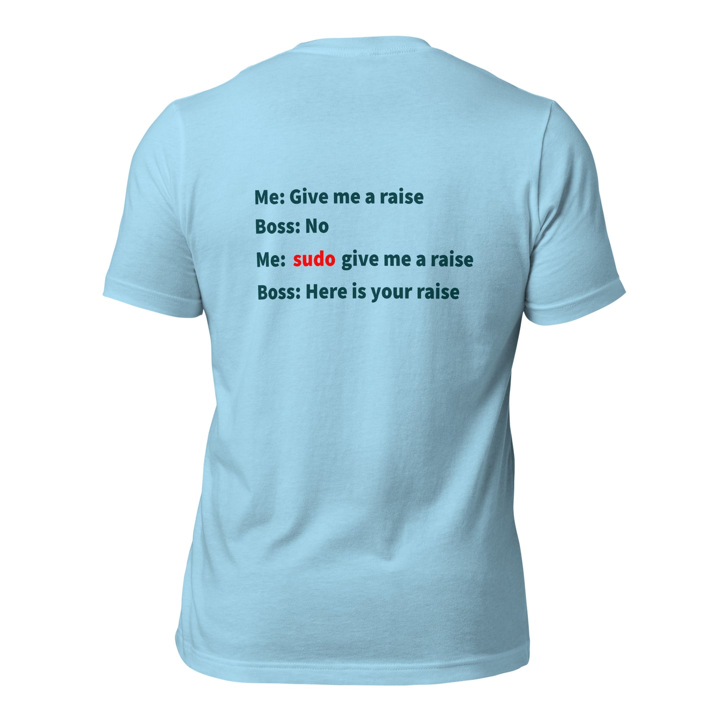 Give me a raise. Print on back. Unisex t-shirt